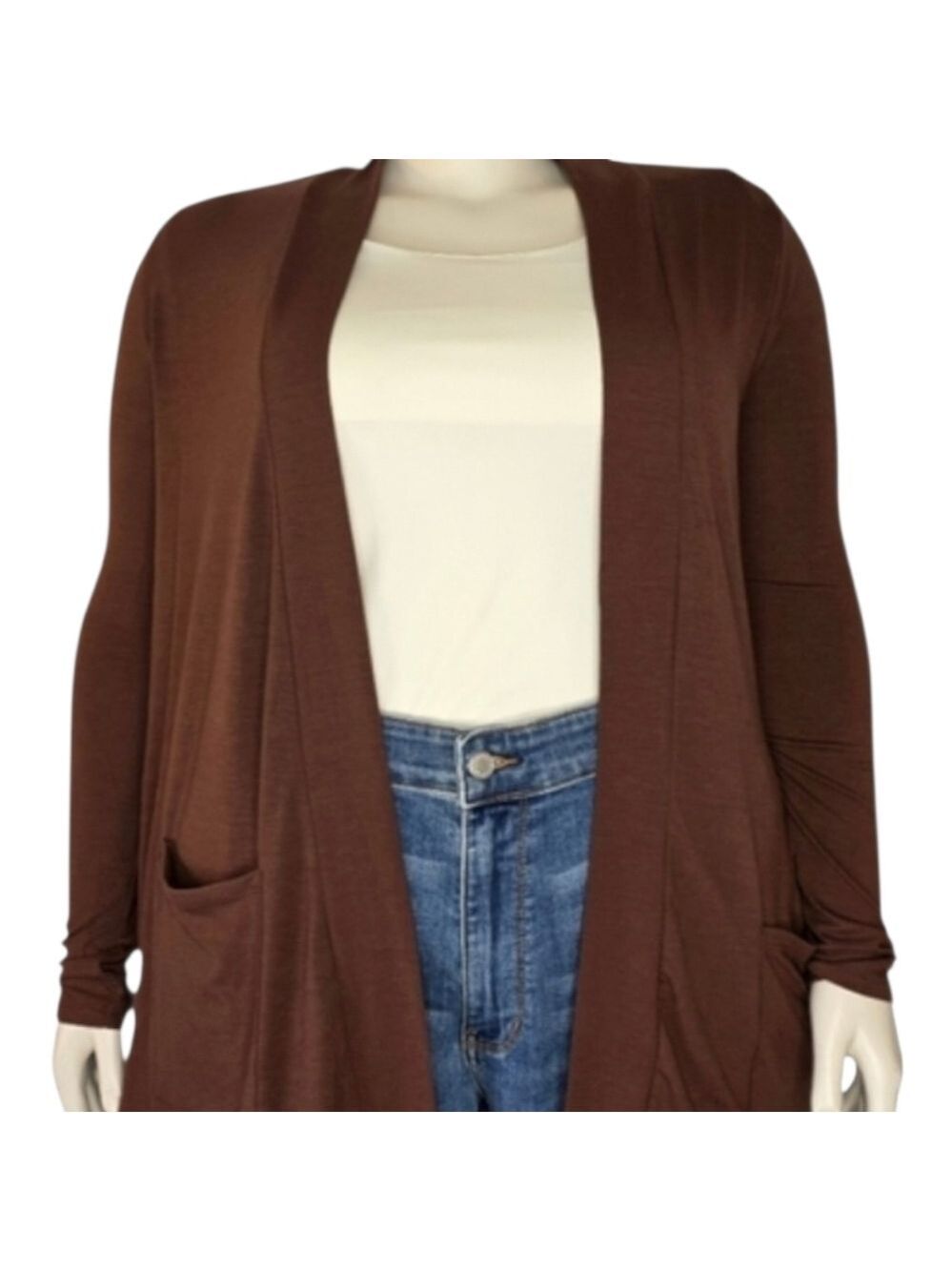 Zenana Chocolate Brown Open Cardigan 3X NWT Soft Stretch Pocket Duster Curvy